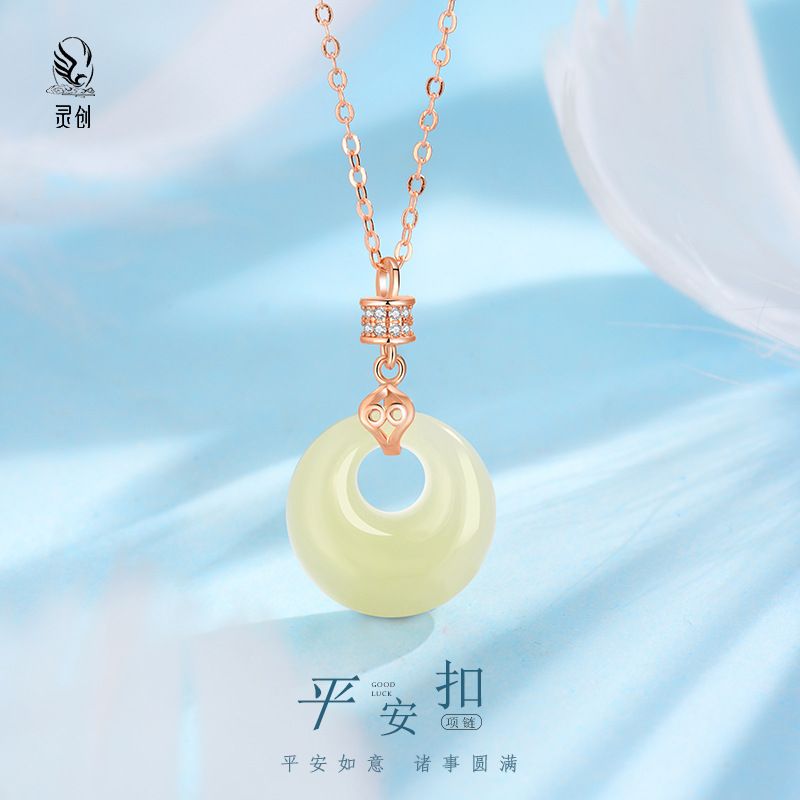 925纯银小蛮腰平安扣项链古风宫廷平安扣玉佩吊坠七夕送女友礼物