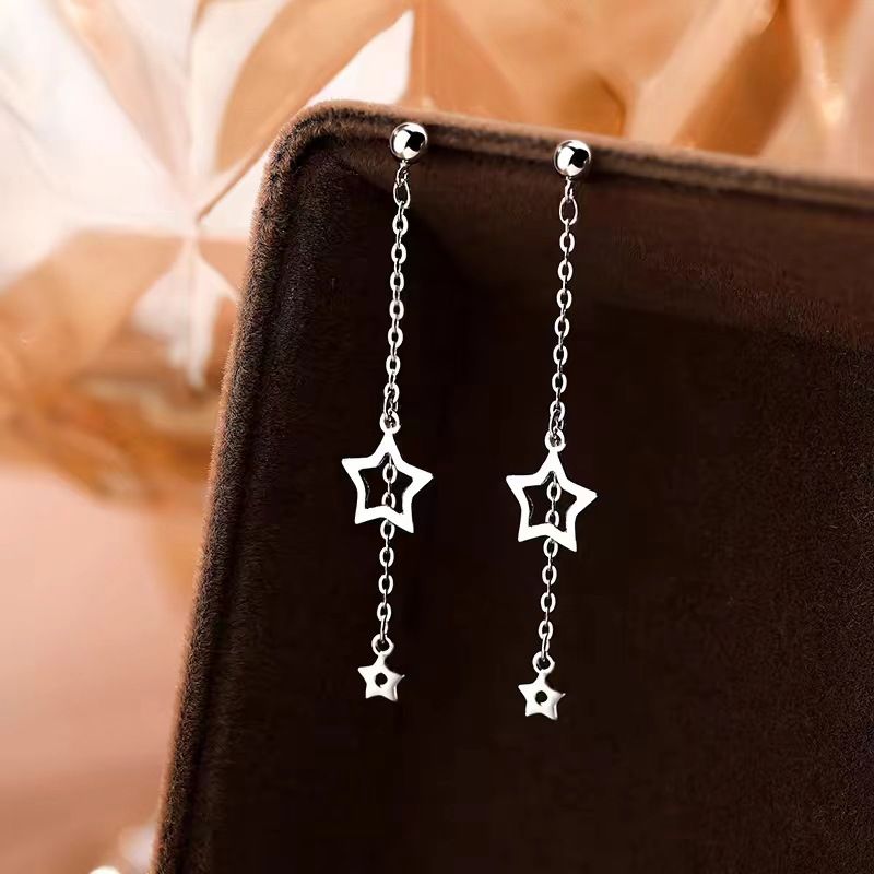 s999纯银镂空星星流苏耳坠韩版时尚新款爆款简约气质ins耳钉女
