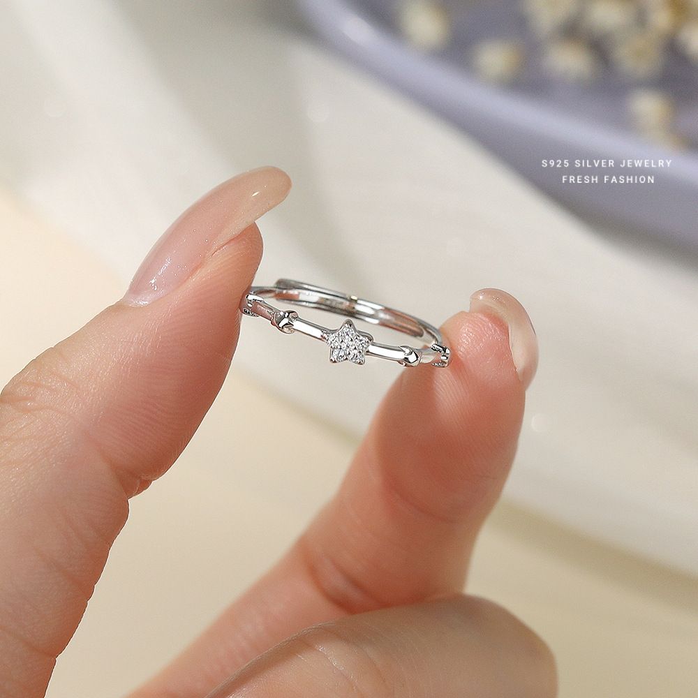S925纯银韩系ins小星星戒指女开口微镶流星雨小众设计百搭食指戒