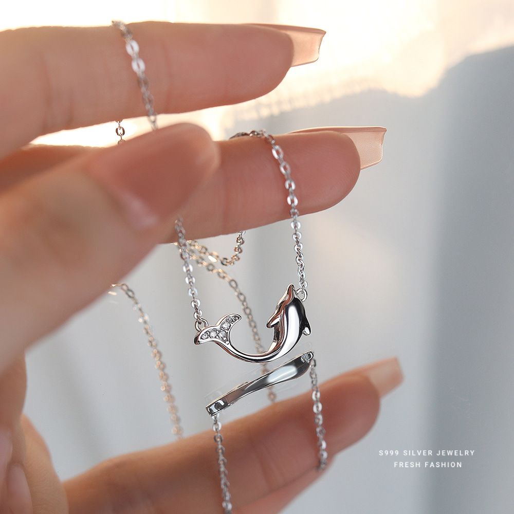 s999纯银海豚项链女韩版潮流时尚百搭足银锁骨链个性创意首饰代发
