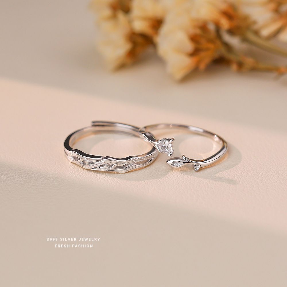 荆棘玫瑰情侣戒指s999纯银小众高级感足银对戒简约开口可调节指环