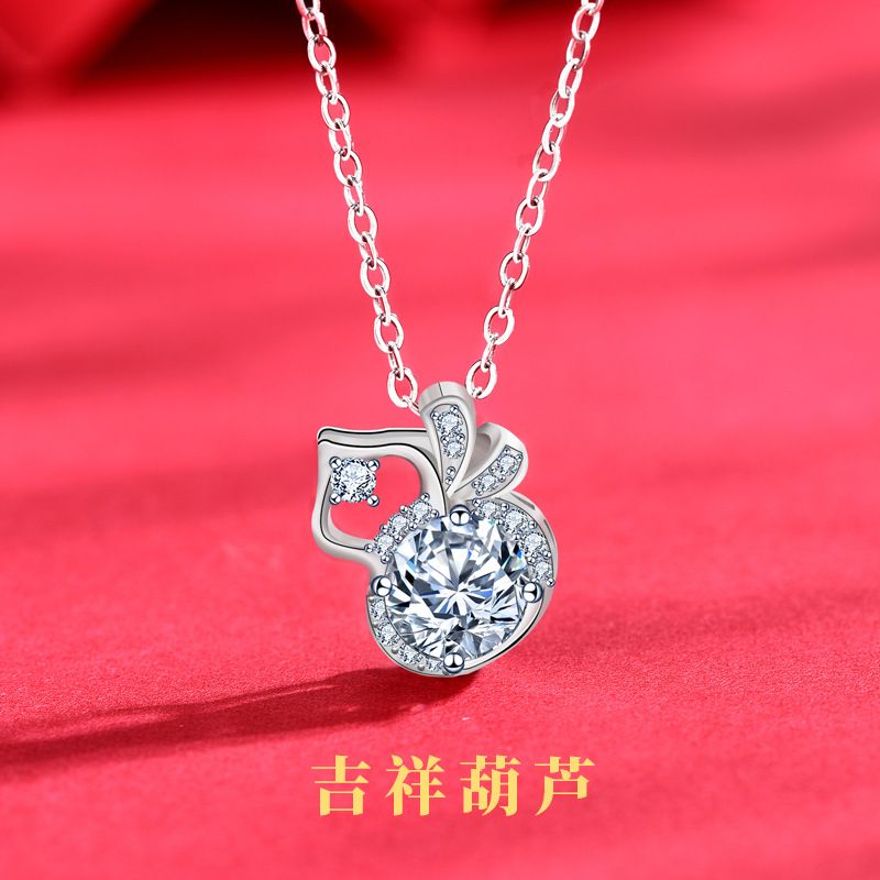 原创葫芦项链秋冬新品925纯银莫桑石吊坠锁骨颈链链条饰品
