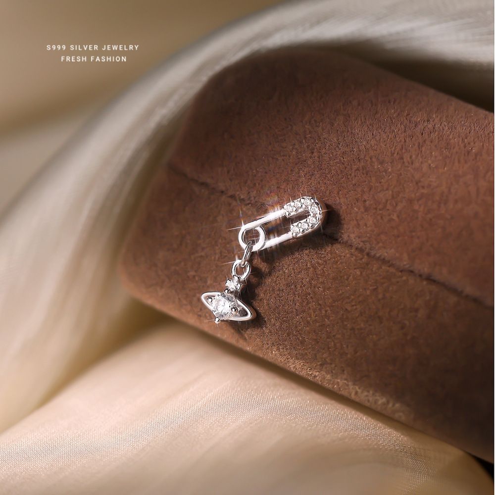 S999纯银法式回形针星球耳坠耳钉女流苏满天星气质轻奢高级感耳环