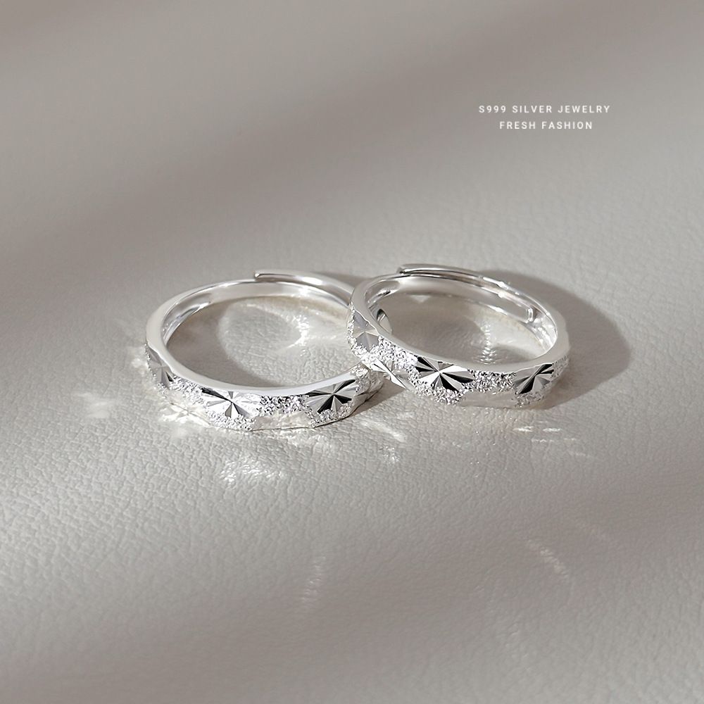 满天星情侣戒指s999纯银轻奢高级感对戒波光粼粼可调节足银指环