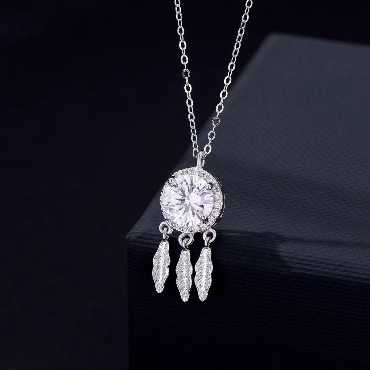 S999纯银捕梦网项链女轻奢高级感锆石闪钻锁骨链小众ins爆款吊坠