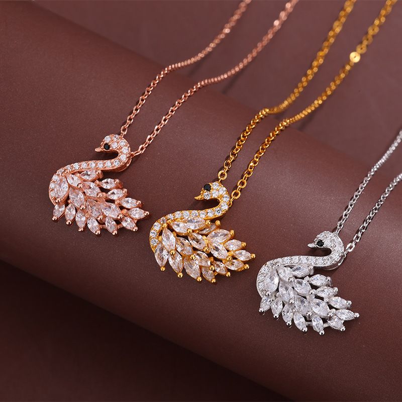 S925纯银满钻小天鹅项链女轻奢时尚高级小众设计热销锁骨链