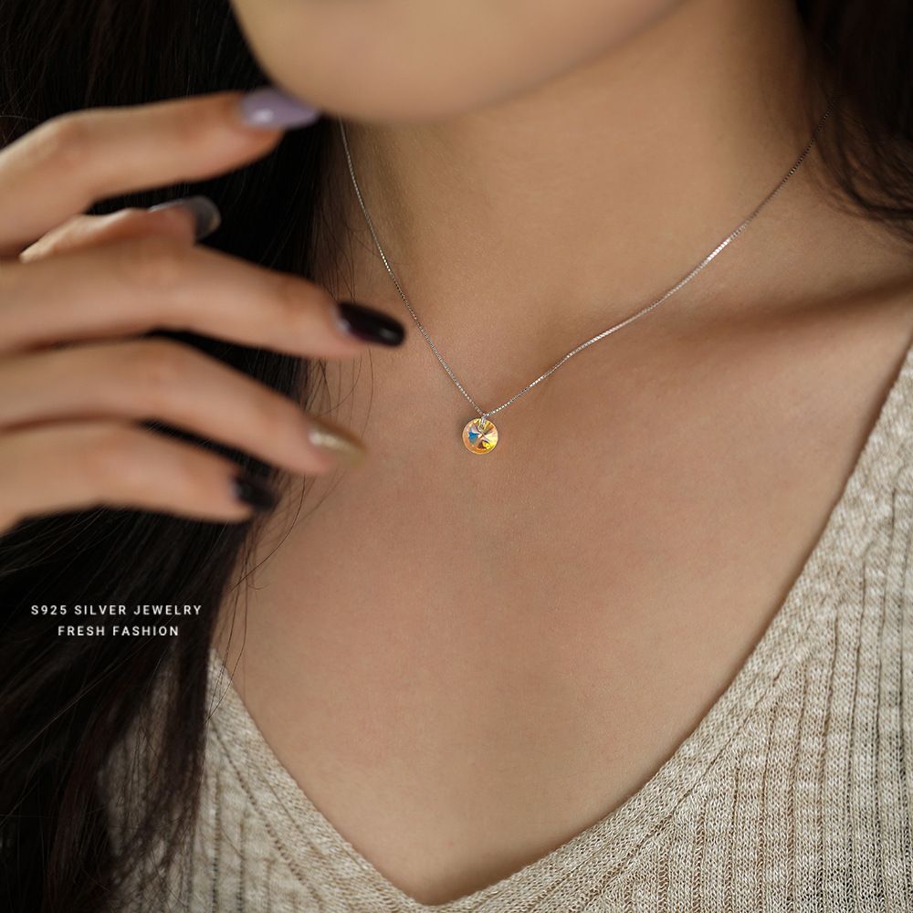 人鱼之泪S925纯银幻彩水晶项链小众设计轻奢高级感锁骨链气质项饰