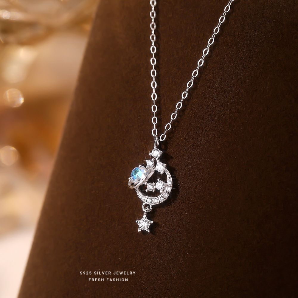 梦幻星河S925纯银星月项链女小众设计感时尚气质百搭锁骨链高级感