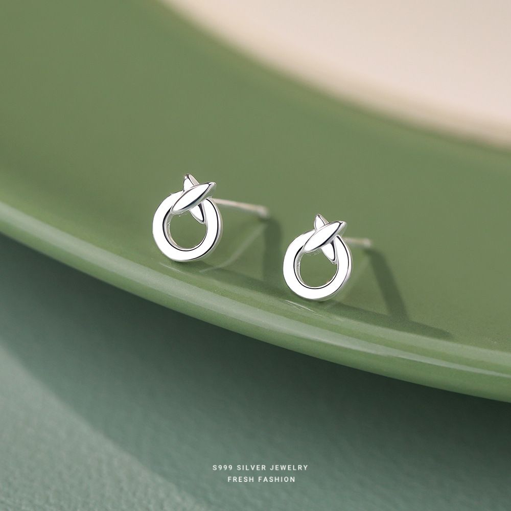 韩版简约小巧圆圈耳钉女s999纯银百搭时尚小清新养耳洞足银耳饰