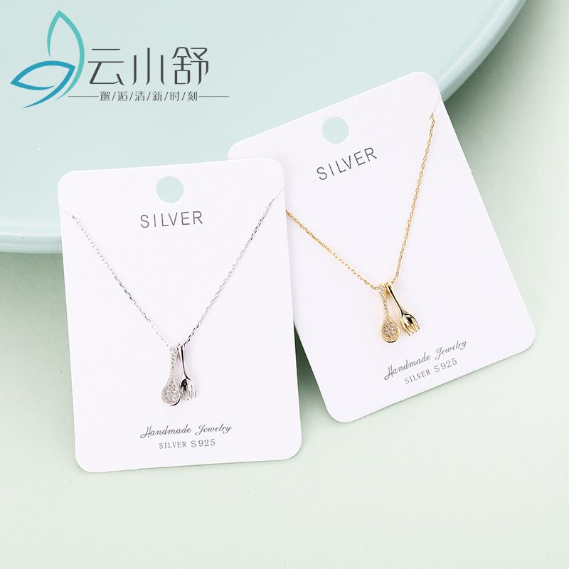s925纯银叉子汤勺项链女小众创意小吃货项饰一日三餐网红直播货源