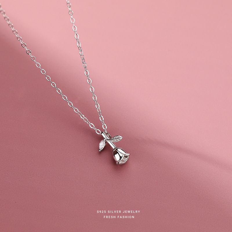 S925纯银玫瑰花锁骨链女气质简约个性小众设计感百搭项链