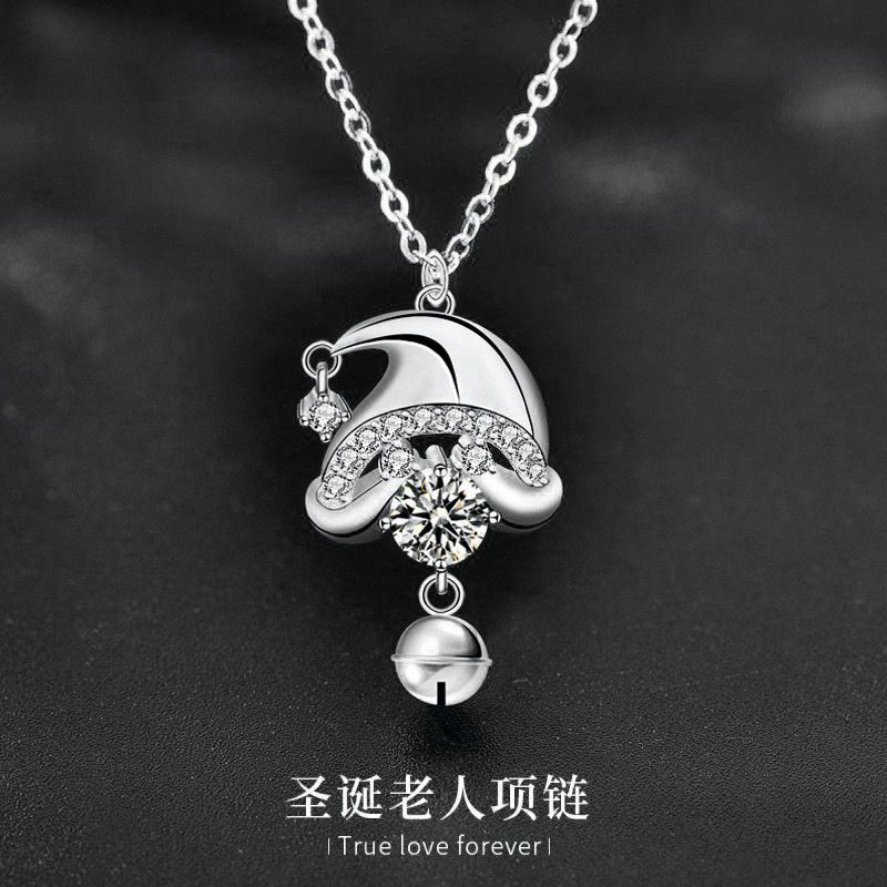 原创925纯银圣诞老人项链女士设计感莫桑锁骨吊坠ins创意首饰饰品