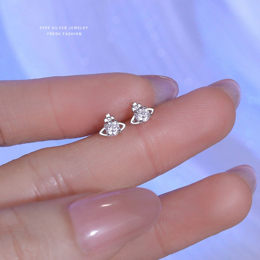 轻奢高级感璀璨星球耳钉女s999纯银时尚百搭超闪水钻足银锆石耳饰