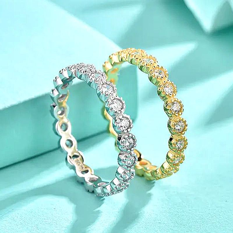 欧美925纯银戒指ins圆形排钻女戒百搭个性叠戴食指戒直供