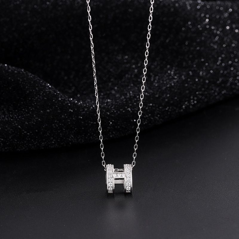 S925纯银超闪满钻H字母项链女轻奢小众高级感锁骨链小红书爆款