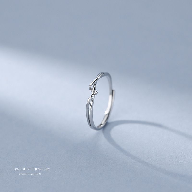 S925纯银戒指女韩版简约个性环绕指环ins冷淡风饰品气质潮食指戒