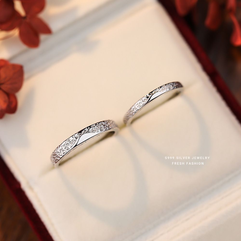 S999足银甜蚀冰川情侣对戒小众设计感纯银戒指高级感简约刻字代发