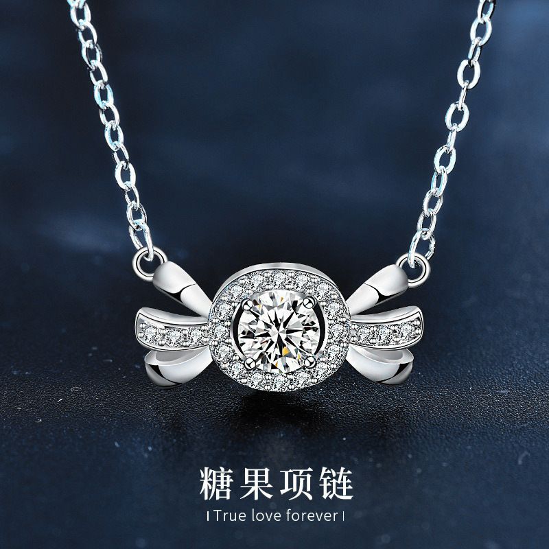 莫桑钻糖果项链简约小众女士锁骨颈链饰品925银吊坠diy配饰