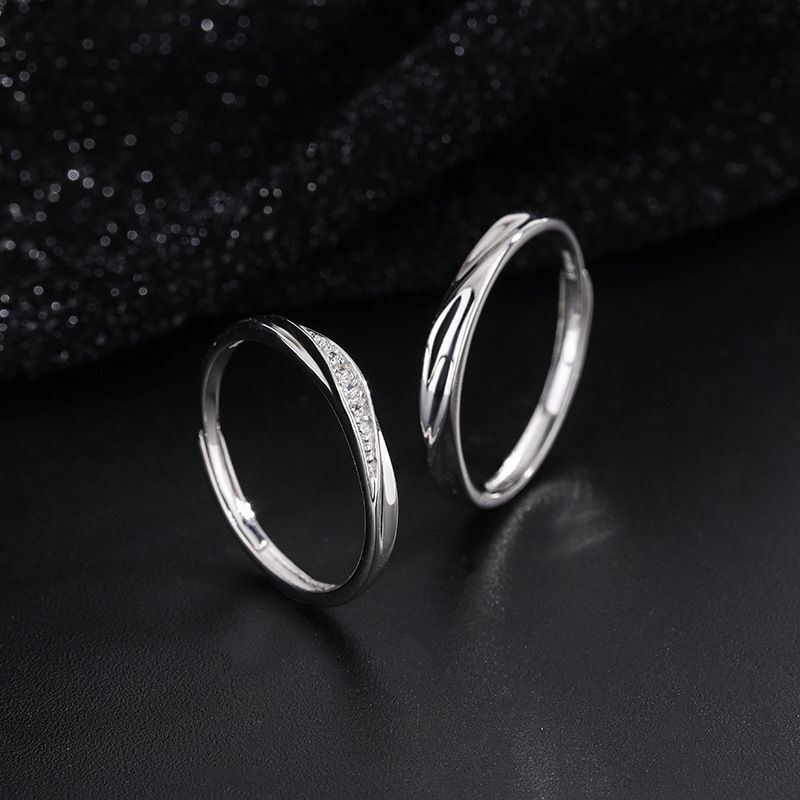 S999纯银共度爱河情侣戒指一对韩版ins小众个性简约开口网红对戒