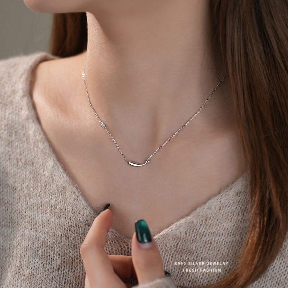 新中式国潮锦鲤项链女s999纯银小众设计百搭简约足银锁骨链代发