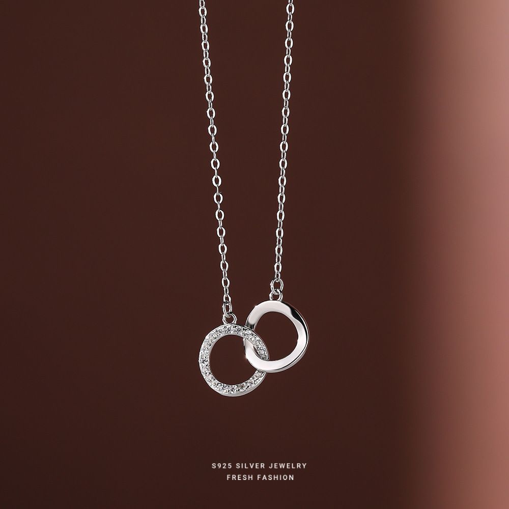 S925纯银环环相扣镶钻项链女ins 小众设计感轻奢气质锁骨链可代发