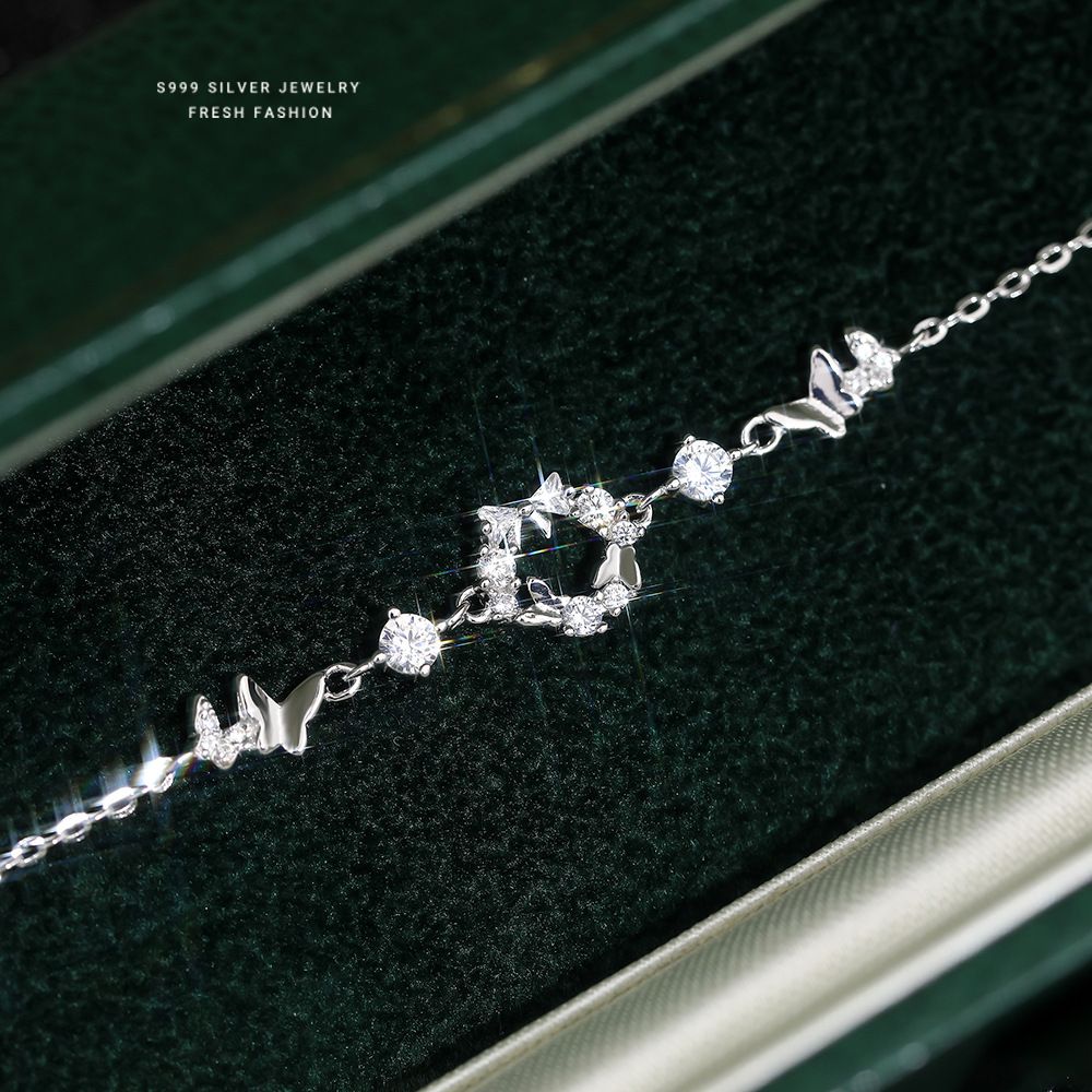 镶钻花环蝴蝶手链女s999纯银送女友闺蜜生日礼物轻奢百搭足银手饰