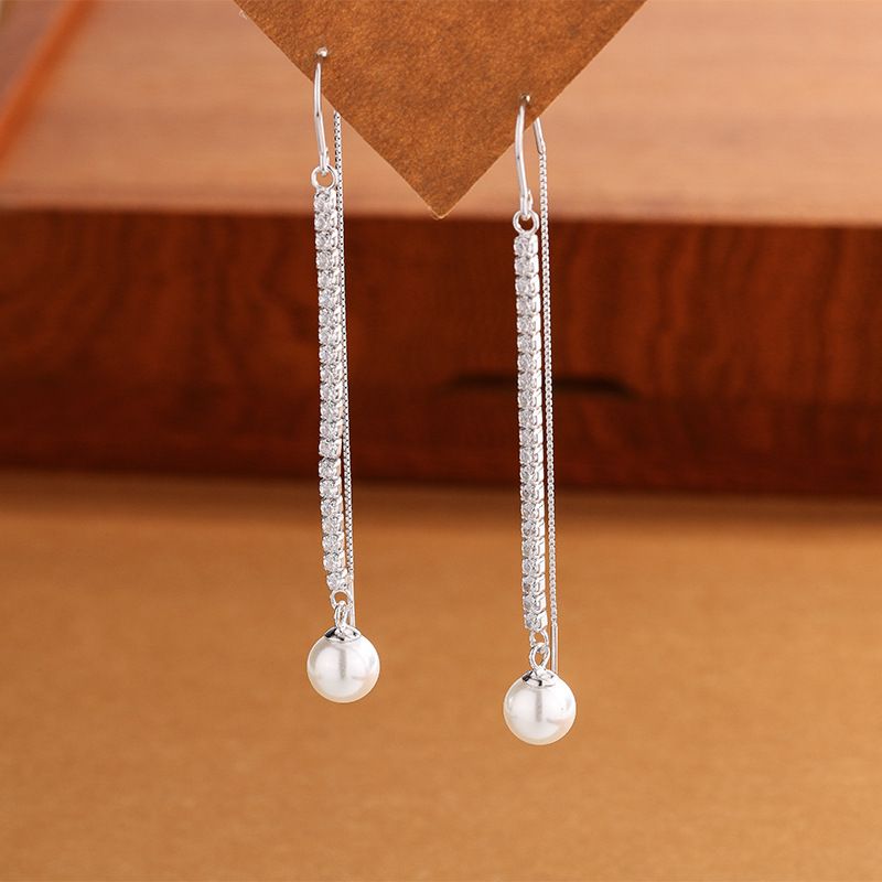 s925纯银珍珠耳环女韩版轻奢高级感流苏长款微镶耳线时尚显脸瘦