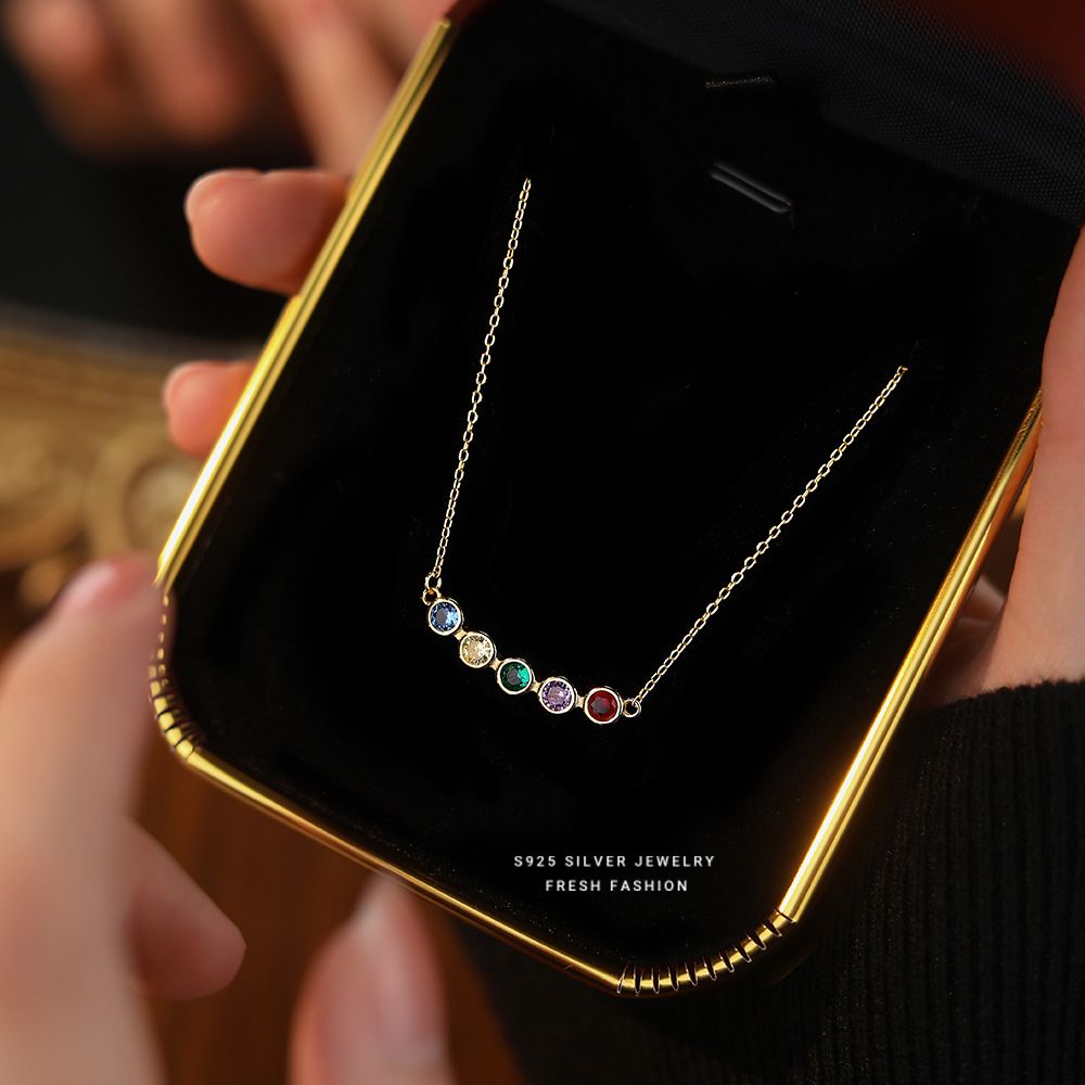 s925纯银圆形彩虹锆石项链女轻奢小众个性网红风设计感气质锁骨链