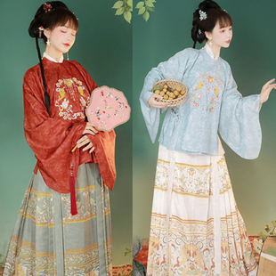 【出租】汉服女明制圆领大襟绣花琵琶袖短袄马面裙伴娘婚礼姐妹团