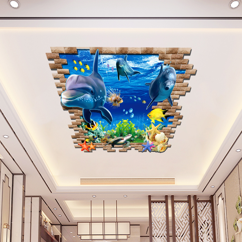 天花板3D立体墙贴儿童房间布置贴画卡通卧室吊顶装饰贴纸墙纸自粘图片