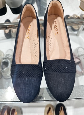 晓兰台湾代购MAGY烫钻牛仔布面坡跟女鞋顺丰直邮包邮到手