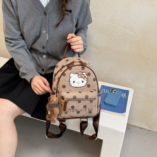 复古波点少女大容量轻便双肩包