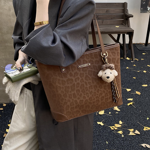 复古单肩手提大容量高级感上班通勤小众豹纹托特包 包包女2025新款