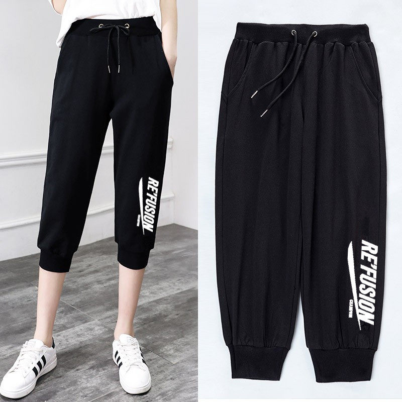 薄款冰丝七分运动裤女夏季新款高腰弹力显瘦短裤休闲裤哈伦7分裤