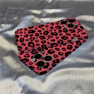 16适用苹果15promax手机壳菲林iphone14/13/15plus小米软XR/Xs新款12mini/11pro防摔7plus/8保护套玫红豹纹