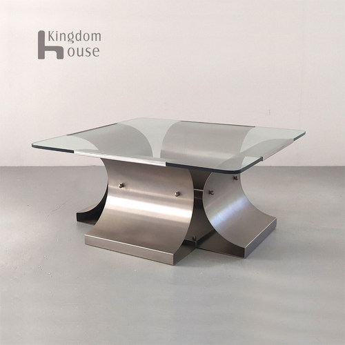 Francois Monnet Pour Kappa Table北欧设计师不锈钢玻璃方形茶几
