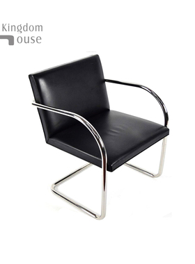 Knoll Brno Chair Tubular设计师餐椅意式不锈钢中古包豪斯真皮椅