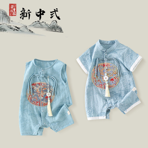 婴儿衣服男女宝宝夏季连体衣满月百天爬爬服可爱洋气外出国风哈衣