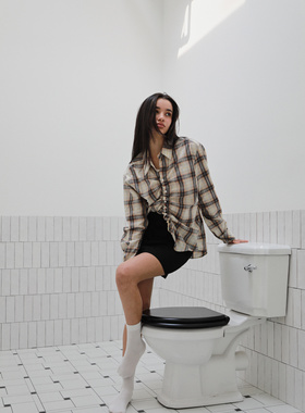 RANDOMHOKER 男女同款格纹抽绳春夏防晒轻薄衬衫 卡其/淡黄