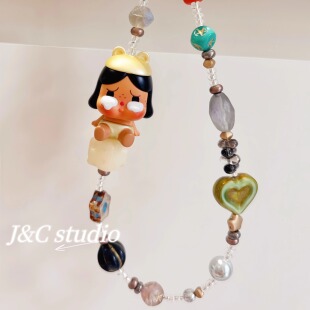 正版泡泡萌粒手机链坐姿琉璃金哭娃萌粒手机挂绳进口捷克珠串珠