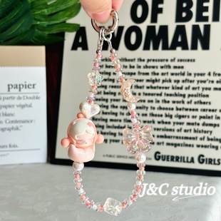 正版泡泡玛特晚安点亮sp萌粒原创手机链手腕链串珠手机挂绳钥匙扣