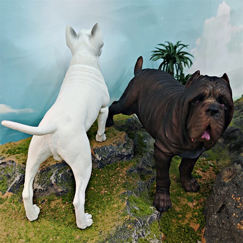 跨境儿童认知仿真动物模型牛头梗纽波利顿犬宠物犬狗狗模型摆件