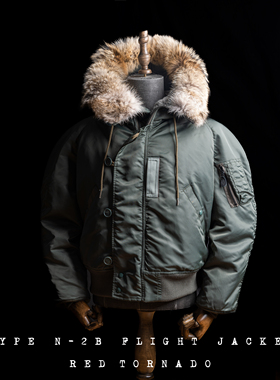 红风重磅N-2B飞行夹克 元年鼠尾草绿N2B郊狼毛领全羊毛短款飞行服