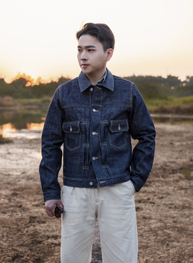 红风 TYPE2牛仔夹克男秋冬宽松牛仔衣复刻visvim101原色牛仔外套