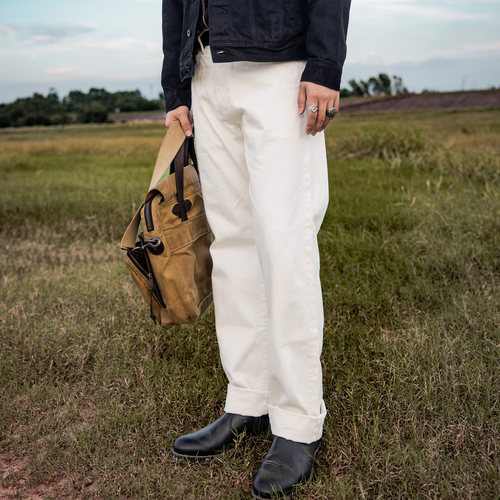 红风 牛仔裤宽松直筒男阿美咔叽赤耳丹宁美式白色牛仔裤55501长裤