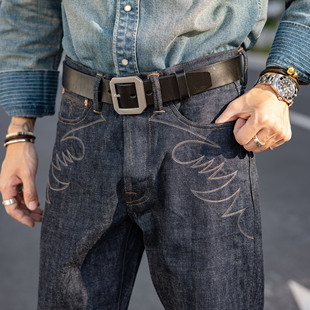 西部刺绣靴裤 微喇牛仔裤 BOOTCUT喇叭裤 复古牛仔靴裤 美式 红风