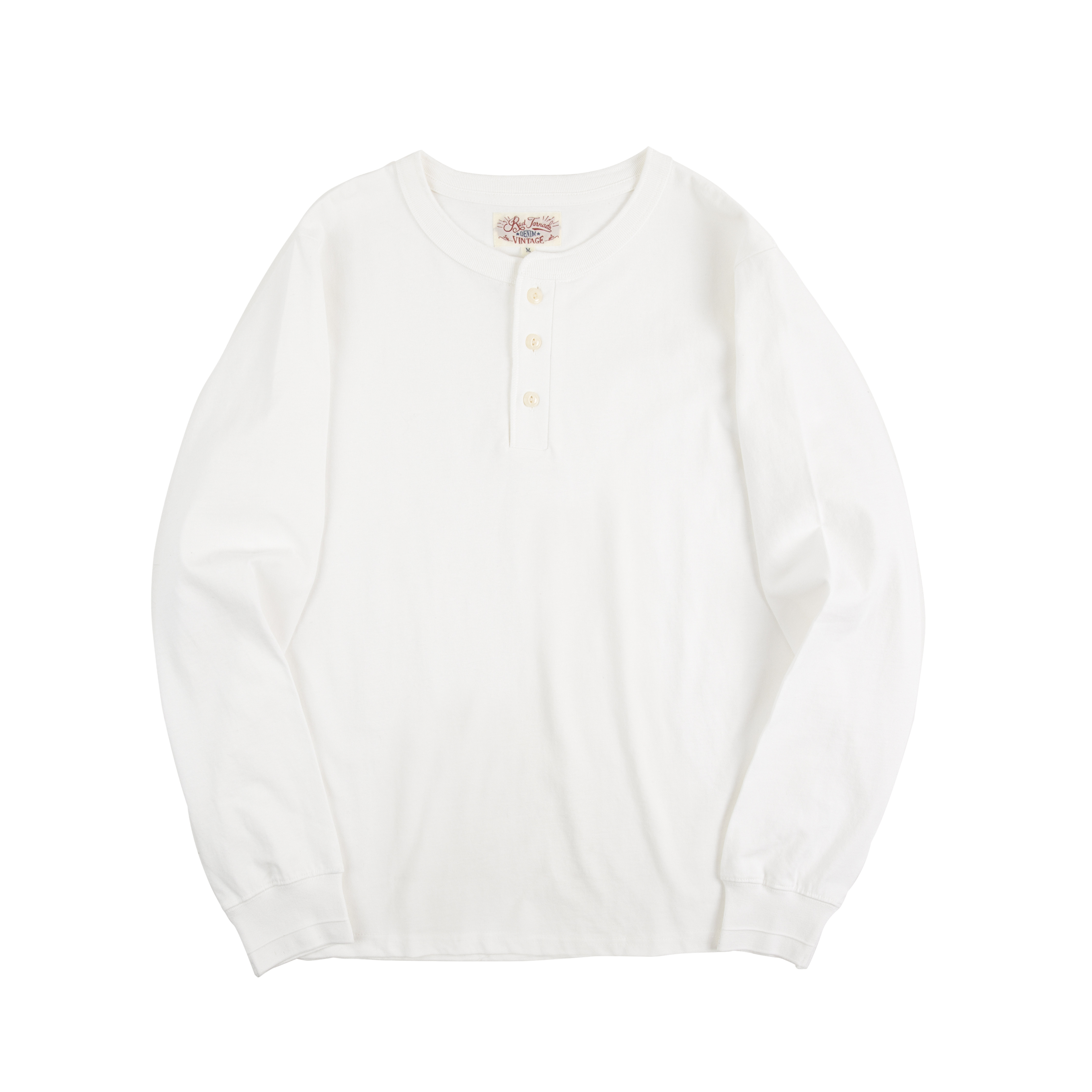 thumbnail for Red Wind Retro Solid Color Long Sleeve Henley Collar T-Shirt Men's Spring Round Neck Loose Heavy Cotton Couple Base Shirt