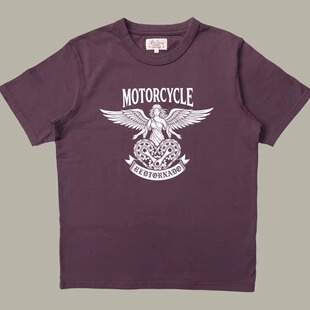 天使印花夏季 复古机车T恤重磅纯棉短袖 阿美咔叽宽松体恤 美式 红风