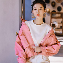 短款 牛仔外套女秋新款 上衣 欧美INS潮牌小众短款 夹克粉色街头时尚
