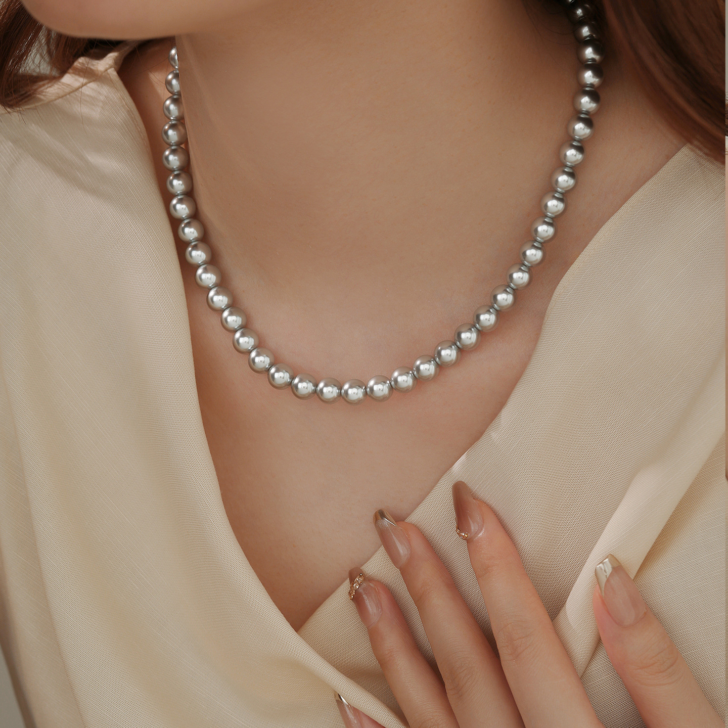 施家真多麻灰色珍珠项链